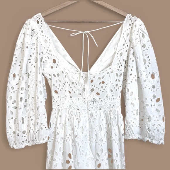 ASOS EDITION Twist Front Eyelet Lace Midi Dress White - Picture 11 of 11